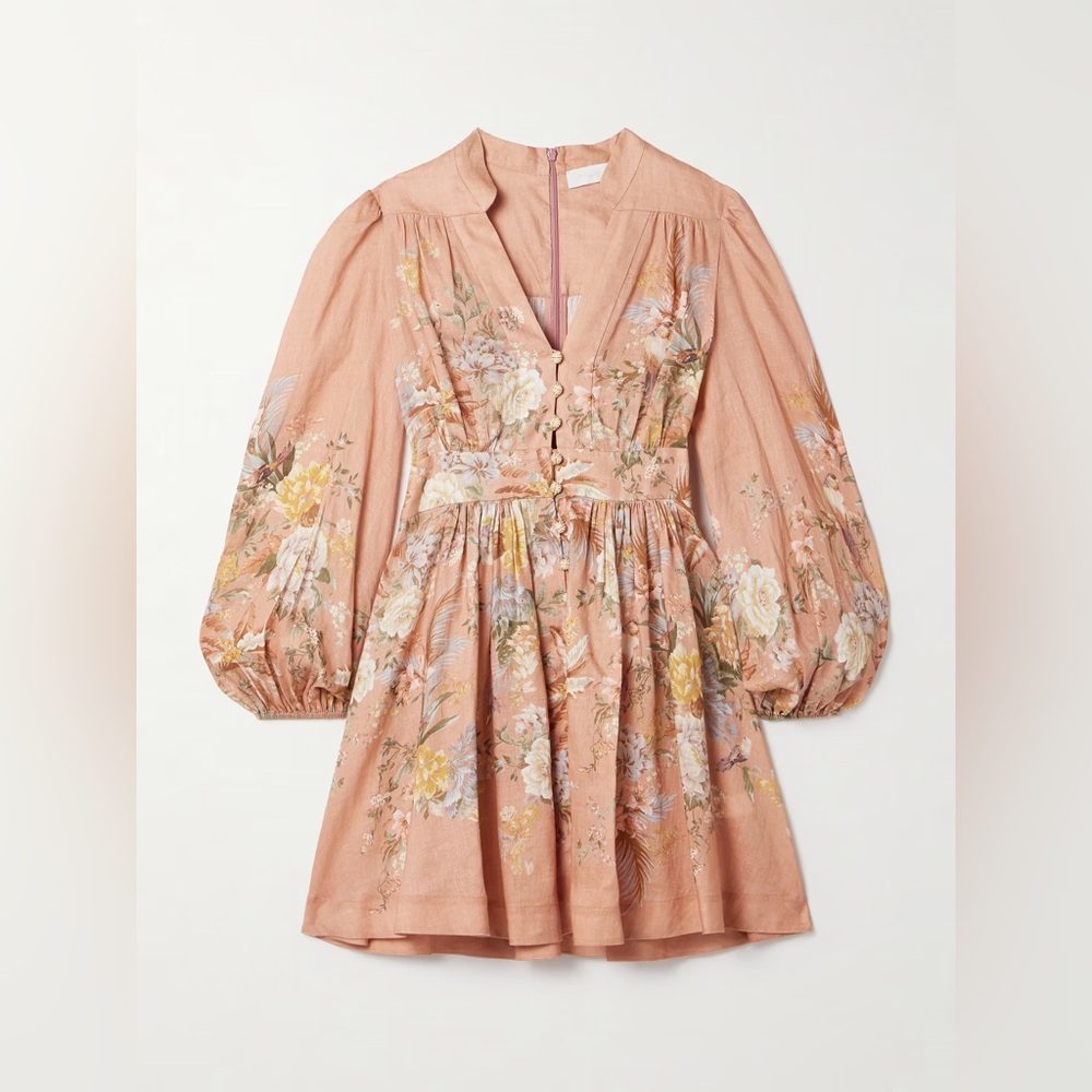 NWT Zimmermann The Tallow Plunge Mini Dress in Pink Multi Floral